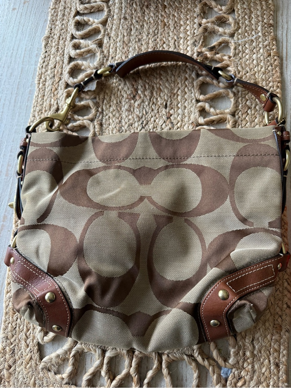 Coach Tan and Brown Signature Canvas Shoulder Bag - Picture 10 of 10